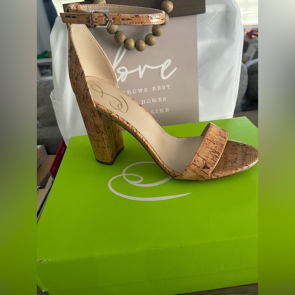 Sam Edelman Cork-Look Block Heel Sandal in Natural Tan - Picture 4 of 7
